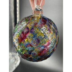 Blown Glass Ornament Round Colorful Poland Witch Friendship Diamond Optic